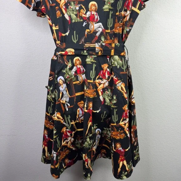 Danielle Amelie Dress XL Black Western Cowgirl Rockabilly Novelty Pinup Cactus - Picture 6 of 14